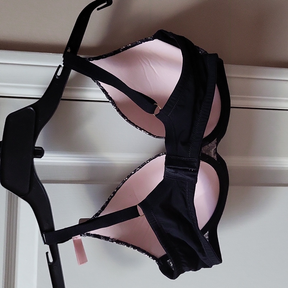 La Vie En Rose Pink and Black Lace Bra, Size 36D, New With Tags - Picture 4 of 8